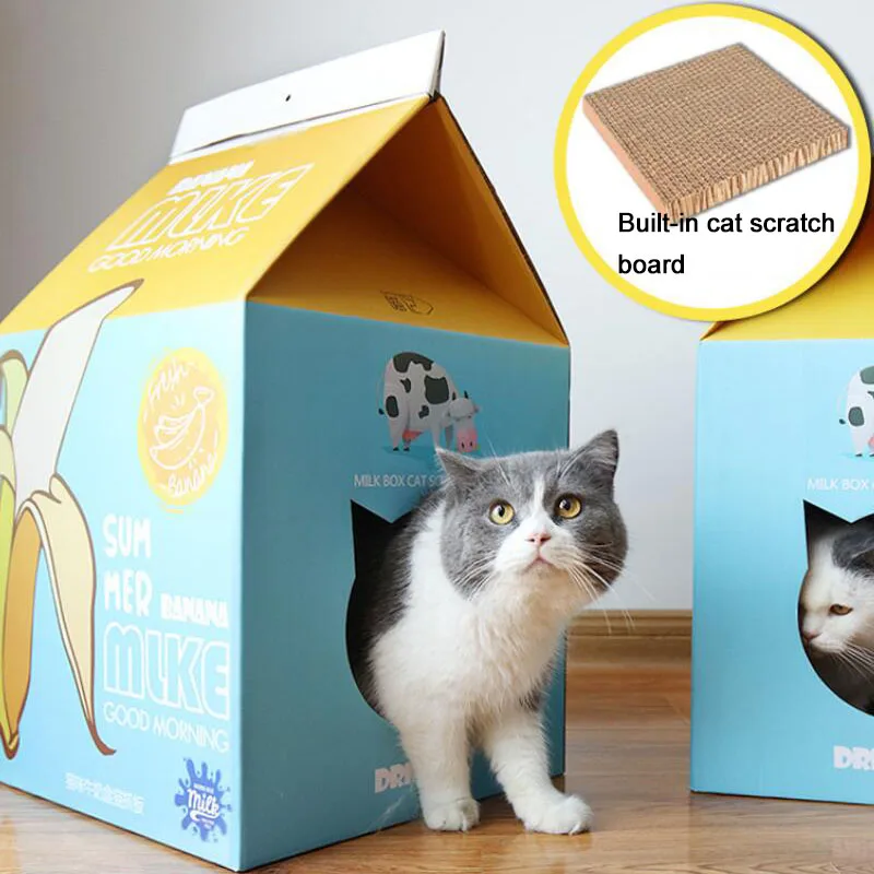 banana HIPET коробка для сока домик для кошек с скретч-доской Складная гофрированная бумага гнездо для домашних животных для маленьких собак щенков кошек спальный дом - Цвет: banana