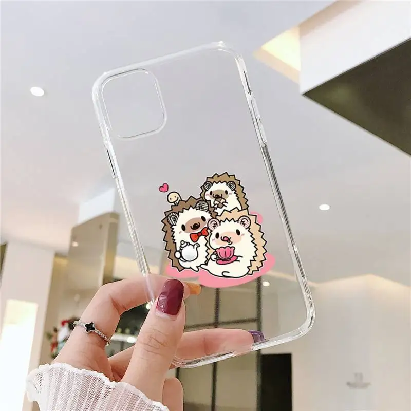 

Animal lovely cartoon hedgehog Phone Case Transparent for iPhone 6 7 8 11 12 s mini pro X XS XR MAX Plus SE cover funda