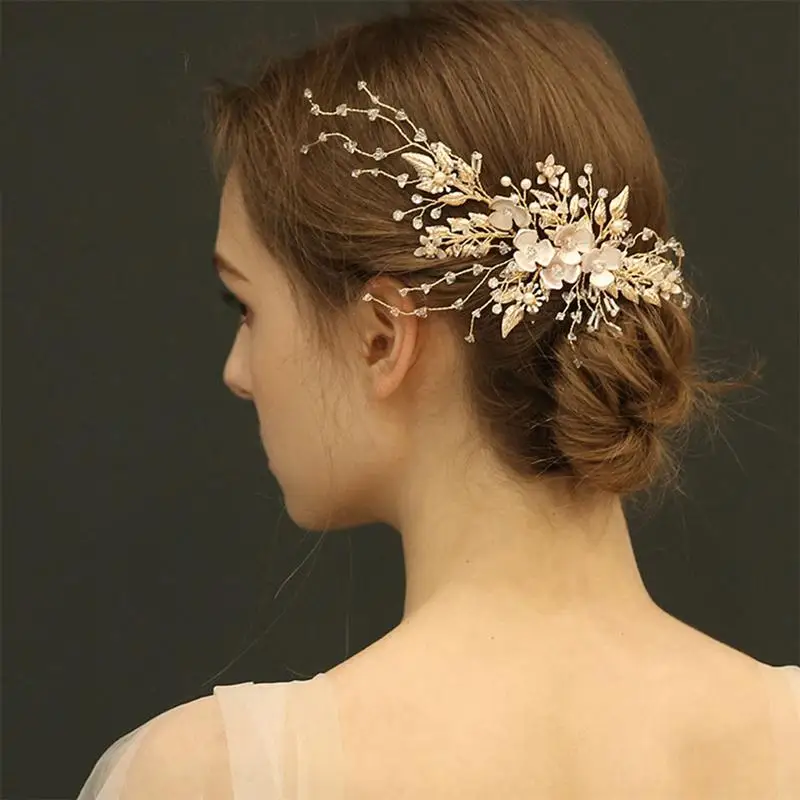 

Golden Hair Pins Simulate Flower Pearl Hairpins Delicate Rhinestone Wedding Headwear for Bride Wedding Headdress Accessories