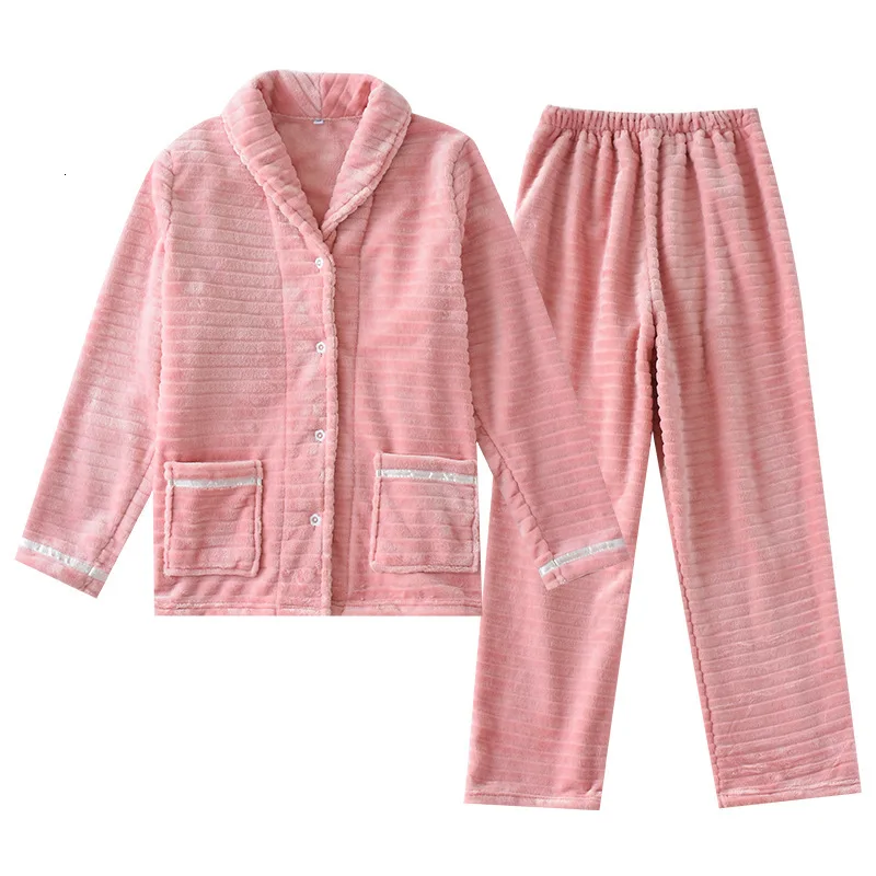 

Coral Fleece Couple Pajamas Set Women Autumn Winter Causal Homewear Cute Thickening Long Sleeve Pocket Home Service Suit Yukata