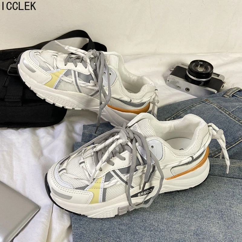 

2022 Women Winter Chunky Sneakers Black Women's Shoes Fashion Lace Up Vulcanized Ladies Breathable Running Sprot Flats