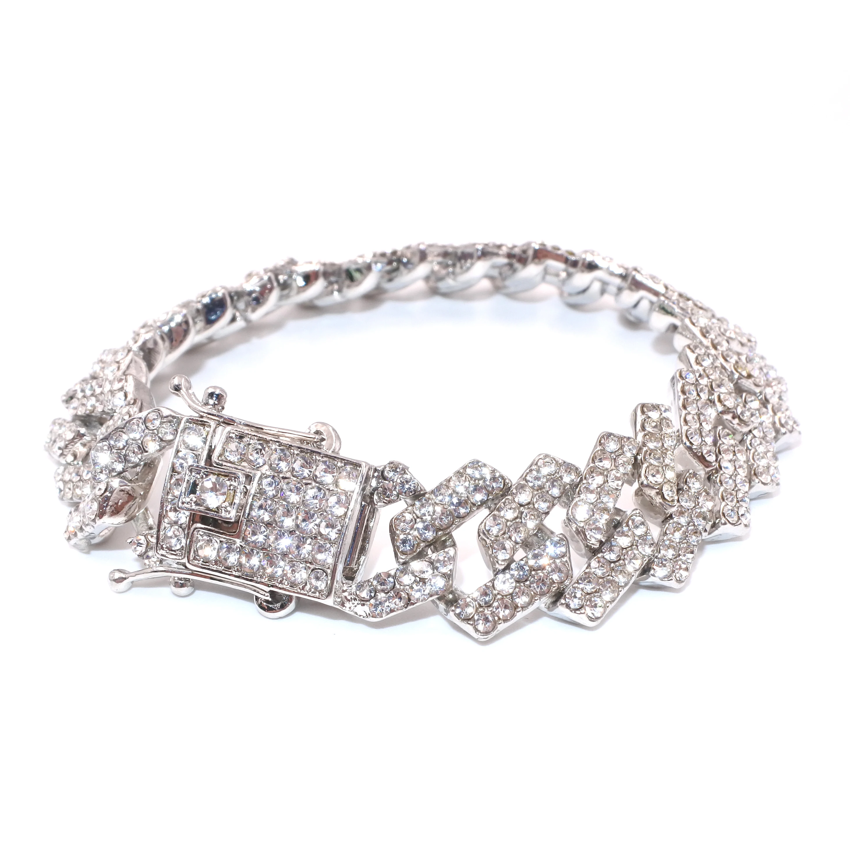 

Hip Hop Bling Iced Out Men's Rapper Bracelet Full Rhinestone Pave With Miami Cuban Link Chain Bracelet for Men Women Jewelry