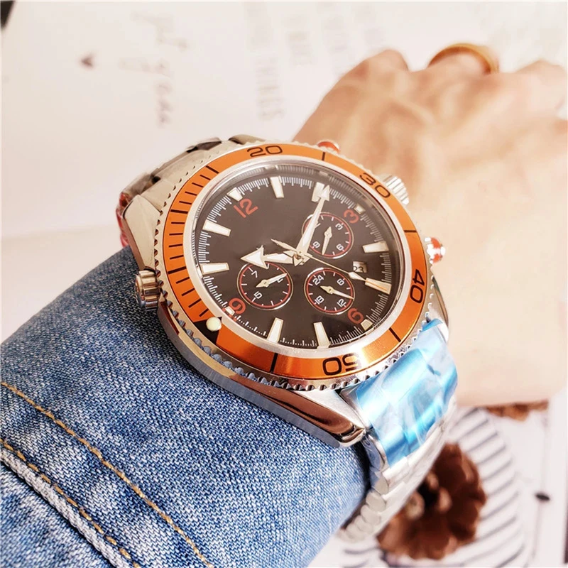 

Mens Watch Automatic Self Wind Mechanical Stainless Steel Sapphire Crystal Black Orange Bezel Luxury Wristwatch Folding Clasp