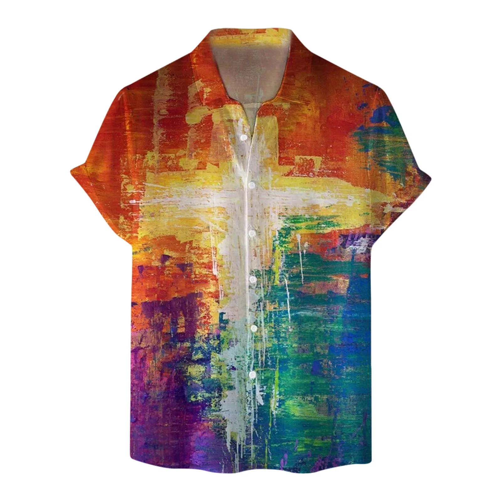 

Мужская летняя рубашка с воротником-стойкой, вентилируемая и крутая рубашка с принтом и короткими рукавами, удобная повседневная рубашка в...