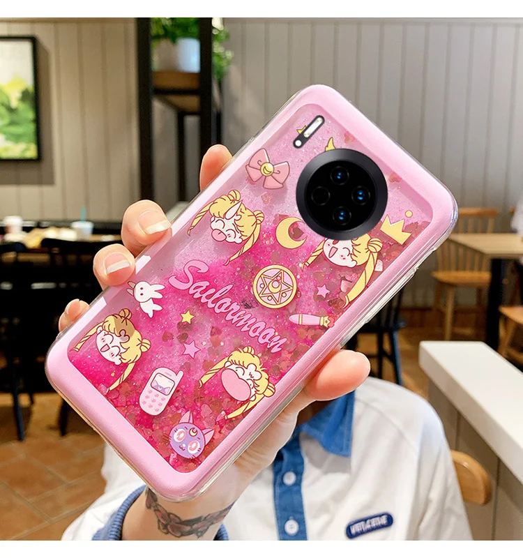 

Mate20 lite case for Huawei mate9/mate10 pro 3D liquid cover mate30 pink sakura Girl quicksand move shell y3 y5