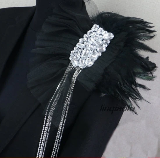 Оригинальные эполеты для выступления на сцене роскошная брошь с бриллиантами и перьями|Значки| |