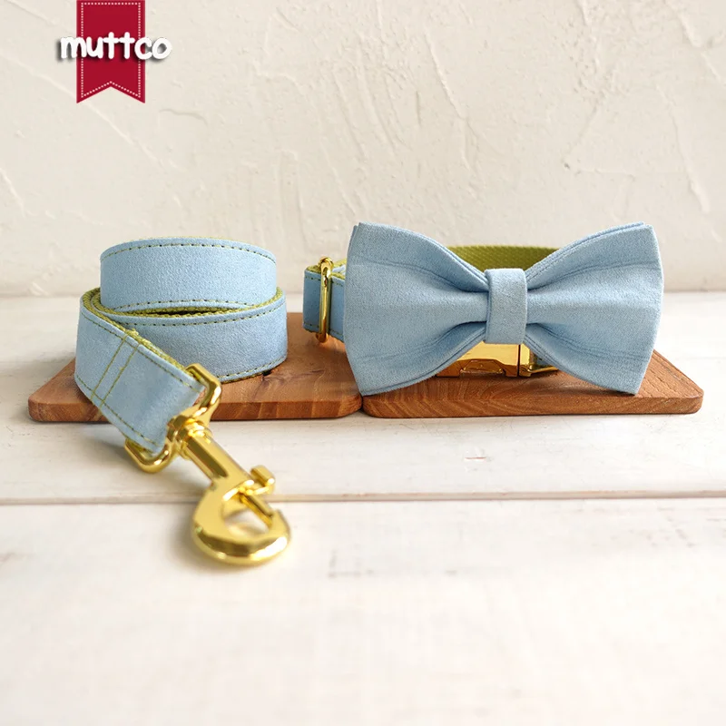 

Розничная продажа, самодизайнерский ошейник MUTTCO, синий ошейник, зеленый ошейник ручной работы, 5 размеров, ошейник для собак с галстуком-баб...