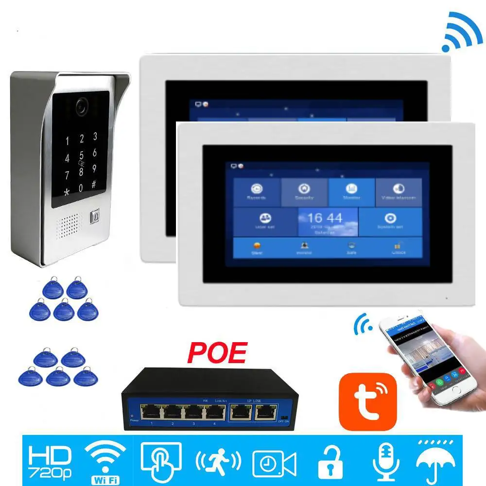 Видеодомофон с сенсорным экраном 720P Wi Fi IP 7 дюймов дверной звонок удаленный