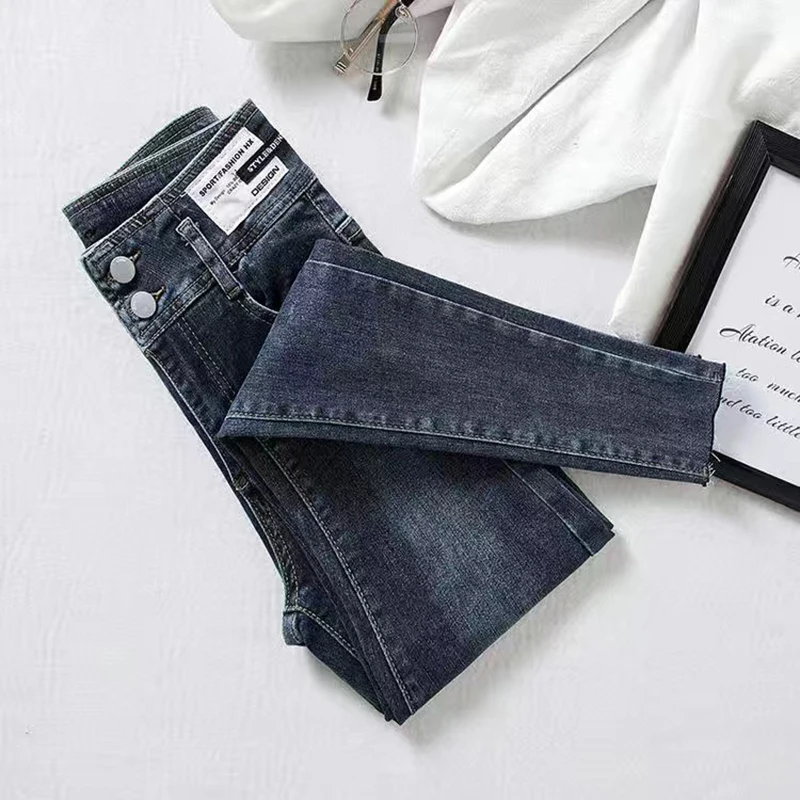 

Korean Fashion Slim Streetwear Button Vintage Jeans Women Skinny Leggings denim Trousers Ladies Spring Pencil Denim Pants