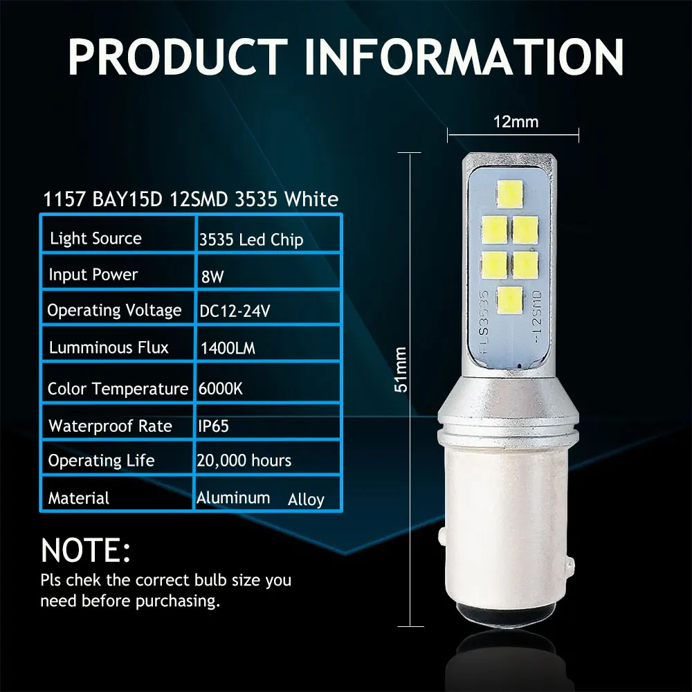 P21/5W Led 1157 BAY15D Bulb 12SMD 3535 Chip Car Lights For Brake Reverse Parking Light Auto Lamp Turn Signal 12V 24V | Автомобили и