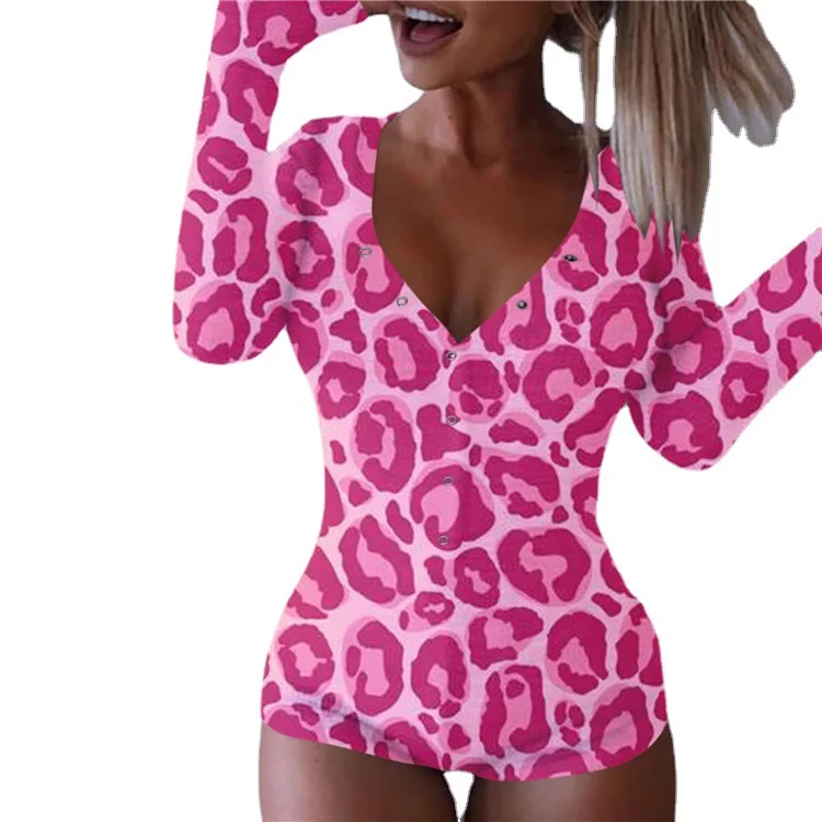 

Fashionable Women's One-piece Spring 2021 New V-neck Printed Button Long Sleeve One-piece Women's Jumpsuit