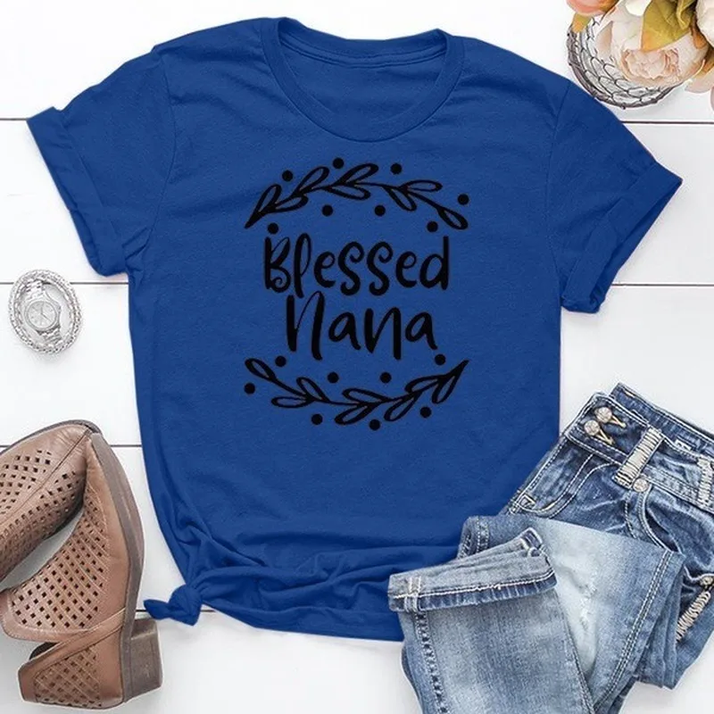 

Blessed Nana Letter Print T Shirt Women Short Sleeve O Neck Loose Tshirt Summer Women Tee Shirt Tops Camisetas Mujer