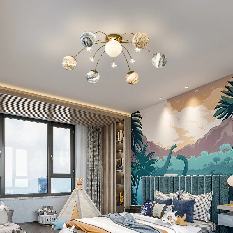 LED planet chandelier Living room Children Girl Boy Kids Indoor home ceiling decor Glass Ball Chandelier | Лампы и освещение
