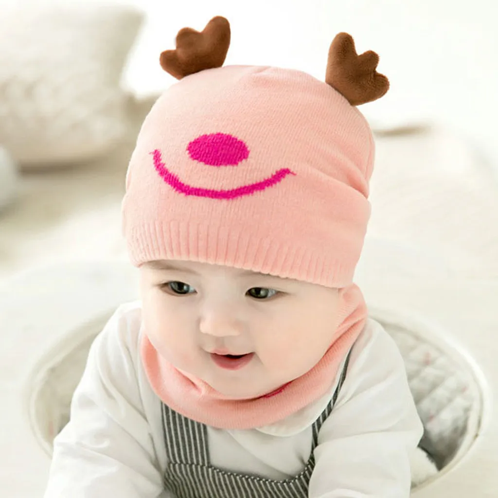 Детские Рождественские вязаные мягкие шапки для мальчиков и девочек + шарф