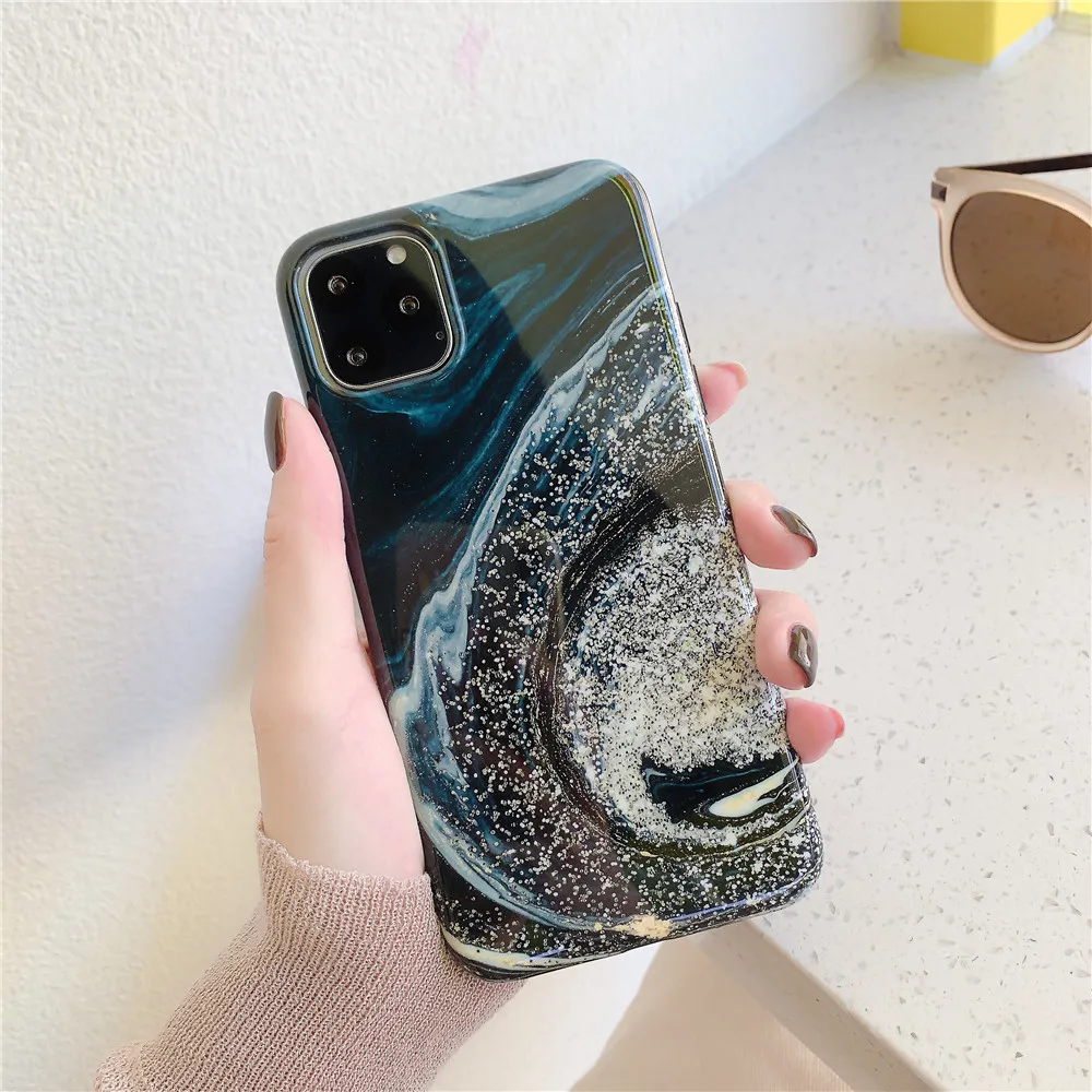 Глянцевый чехол ELALA с кристаллами и мрамором для iPhone 11Pro XR XS Max iphone X 7 6s 8Plus