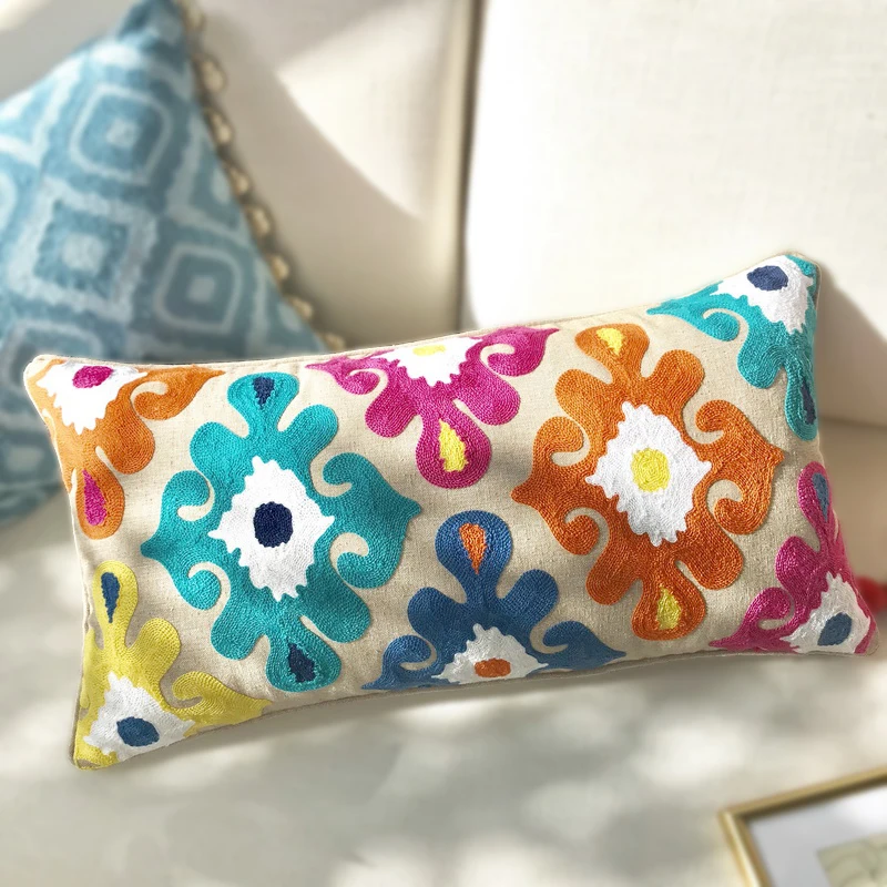 

Home Decor Bohemian Cushion Cover Embroidery Colorful Floral Ethnic Tassels Boho Style Pillow Cover 30x60cm