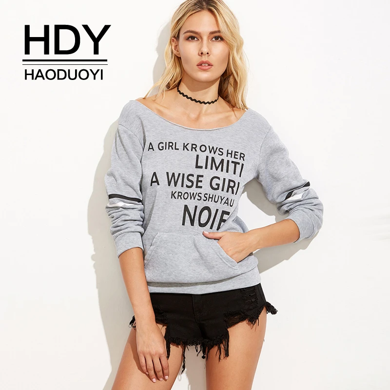 HDY Haoduoyi модные новые осенние женские повседневные серые топы с круглым вырезом и