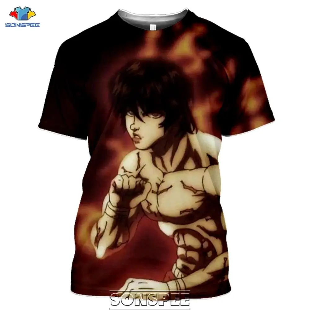 Мужская и женская футболка SONSPEE Повседневная в стиле аниме Baki the Grappler с круглым