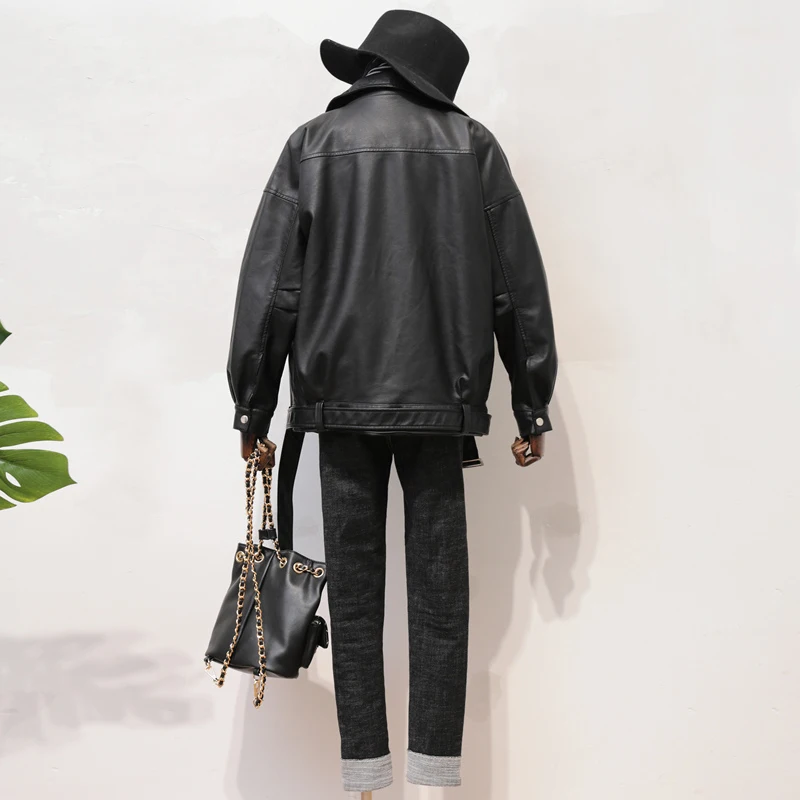 Куртка из искусственной кожи высокого качества Осенняя Женская свободная