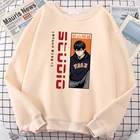 Мужские толстовки в стиле аниме для студии, индивидуальные облегающие свитшоты, повседневная одежда оверсайз, модная свободная толстовка с капюшоном, толстовка с круглым вырезом