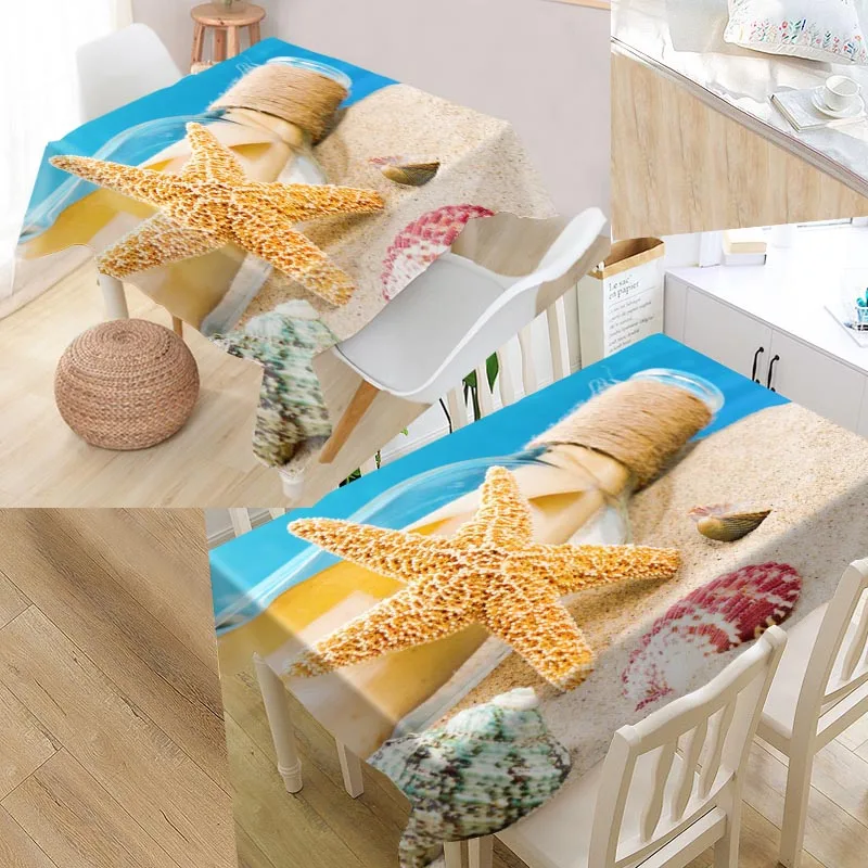 

Beach and Shells Custom Table Cloth Oxford Fabric Rectangular Waterproof Oilproof Table Cover Family Party Tablecloth