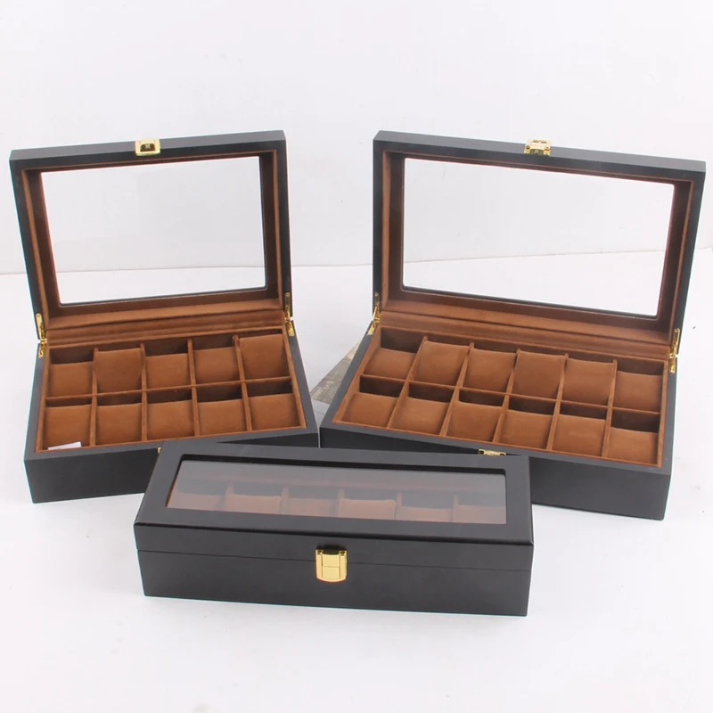 

Coffee Color Lining Wooden Watch Display Case, Glass Topped Wooden Watch Display Case Watch Jewelry Organizerr