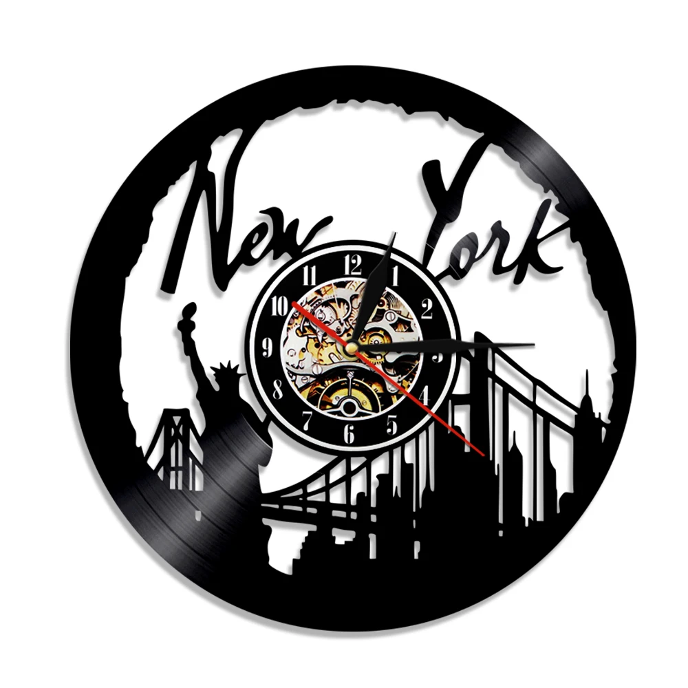 Statue of Liberty New York Landmark Cityscape Vinyl Record Wall Clock New York Skyline Wall Art Clock Watch USA Travel Souvenir