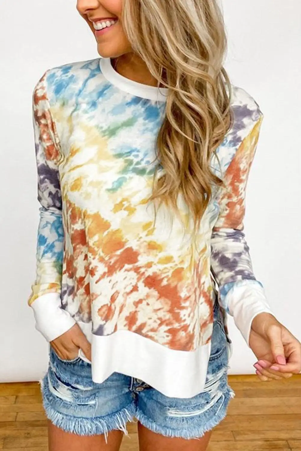 

S-5XL Fashion New Tie-Dye Printing T-Shirt Tops Spring and Autumn Women Round Neck Long-Sleeve T-Shirt Plus Size streetwear Tops
