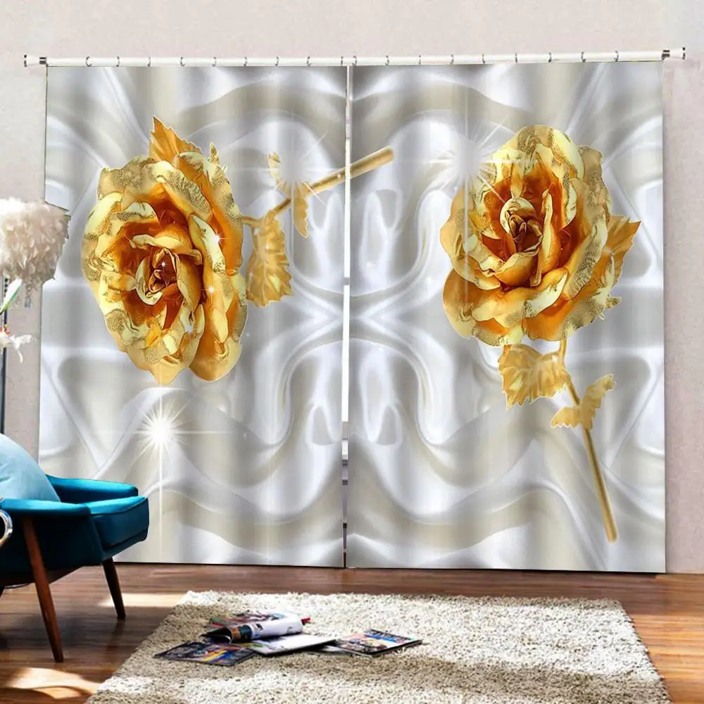 Роскошные Пользовательские 3D шторы золотые розы для гостиной спальни офиса