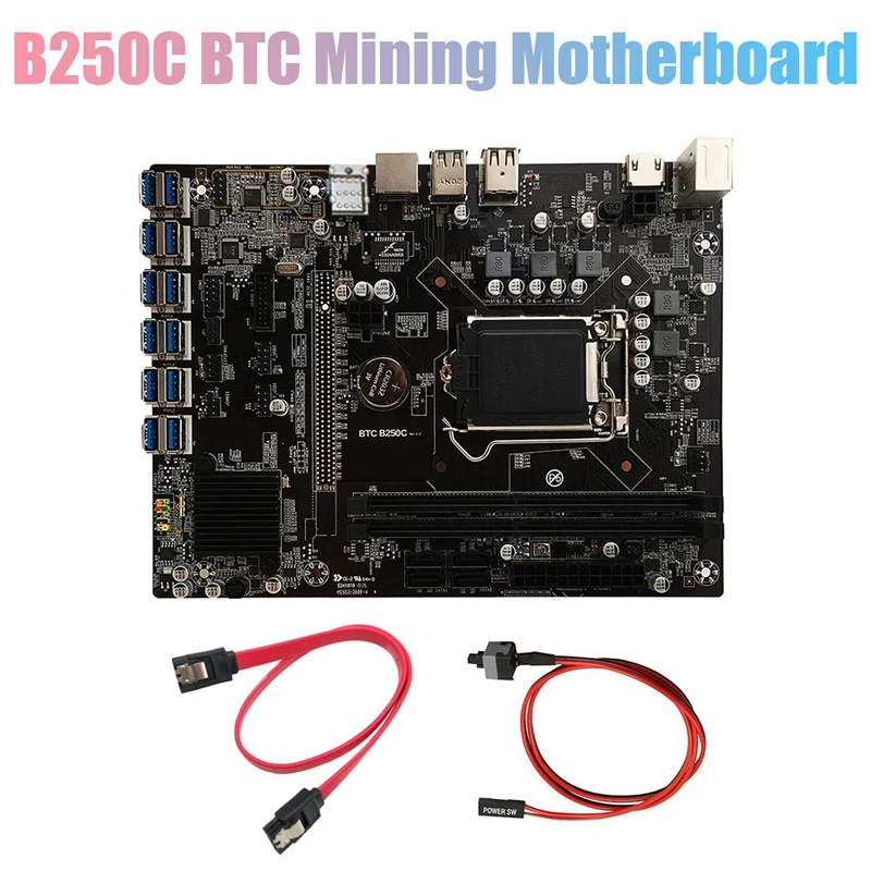 B250C BTC Mining Motherboard with SATA Cable+ Switch Cable 12XPCIE to USB3.0 GPU Slot LGA1151 Support DDR4 DIMM RAM | Компьютеры и