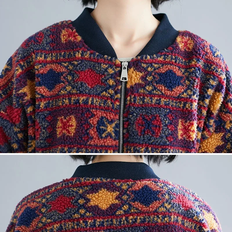 

Women Winter Warm Casual Jackets New Arrival 2020 Korean Style Vintage Print Loose Comfortable Female Outerwear Coats S2201