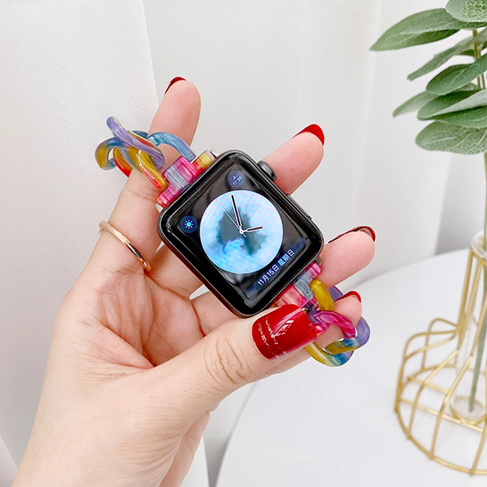 

Resin watchband for Apple watch band Bracelet 38mm 42mm Replacement Stainless Steel Strap For Apple Watch 40mm 44mm