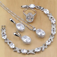 natural 925 sterling silver jewelry white cz jewelry sets for women earrings pendant necklace rings bracelet free gifts box