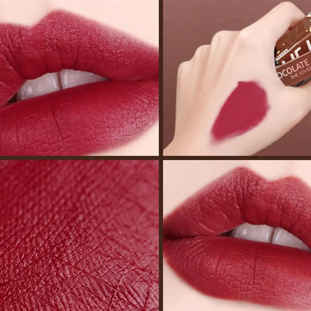 

Chocolate Matte Lip Glaze Velvet Matte Non-fading Lipstick Lip Long-lasting Cup Waterproof Non-stick gloss C6M0