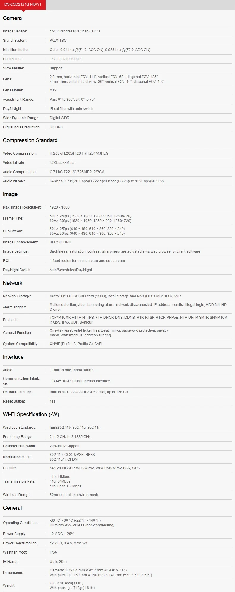 Hikvision DS-2CD2121G1-IDW1 2MP купольная wifi ip-камера Беспроводная IR 30 м с sd-слотом для карт H.265+ Водонепроницаемая сетевая камера системы скрытого наблюдения