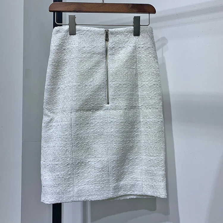 2019 Autumn women's high quality double-breasted high-rise tweed skirts Chic OL elegant skirt B330