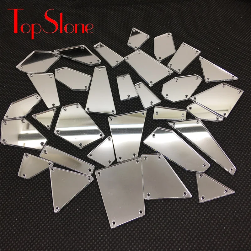 Акриловые прозрачные зеркала TopStone 30 форм пришивные стразы с плоской задней