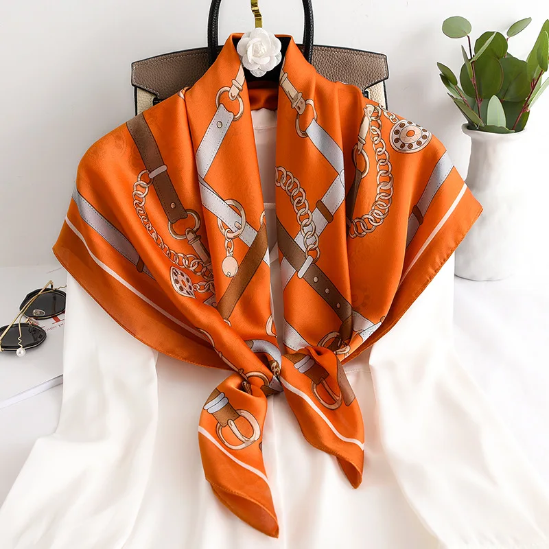 

Ladies Elegent Large Soft Shawl Wrap Hijab Women Echarpe Bandana Foulard Neckerchief Imitated Silk 90x90cm Square Striped Scarf