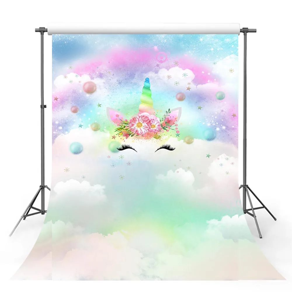 Birthday Backdrops Unicorn Rainbow Clouds Dots Stars Decor Princess Banner Photography Background Photo Studio Photozone