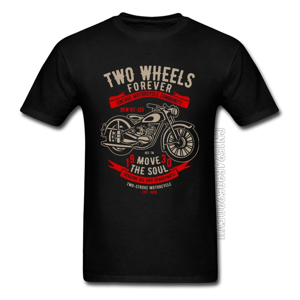 

Vintage Motorcycle Community Cycle Black T Shirt Two Wheels Forever Motobike Move The Soul Rider T-shirts Father Day Cotton Male