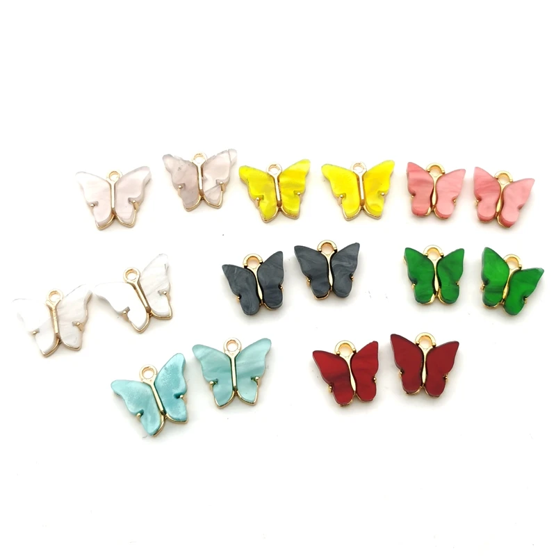 

10Pcs/lot 8 colors Fashion Alloy Butterfly Setting Resin Charms Cute DIY Animal Pendant Handmade Jewelry For Necklace Bracelet