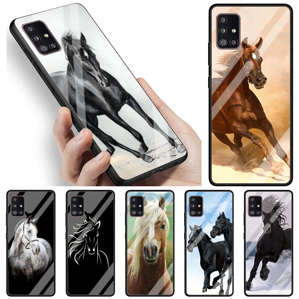 

Running Horse Glass Phone Case For Samsung Galaxy A51 A71 A50 A21s A52 A70 A72 A31 A10 A91 A30 A40 A41 A11 A12 5G Cover