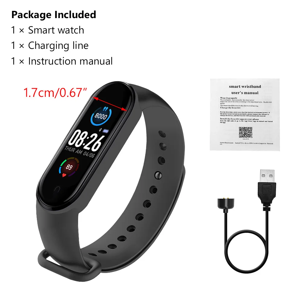 Smart Bracelet Band 5 Sport Fitness Tracker Pedometer Heart Rate Blood Pressure Monitor Bluetooth watch Men Women | Электроника