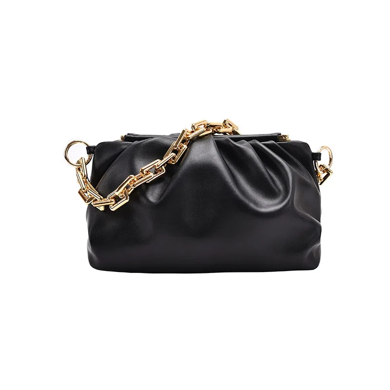 

Chain PU Gold Leather Cloud Bag For Women 2021 winter Armpit bag Lady Shoulder Handbags Female Travel Hand Bag