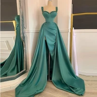 abendkleider 2022 green muslim evening dress mermaid sweetheart crystal satin slit arabic dubai sexy formal prom dresses long