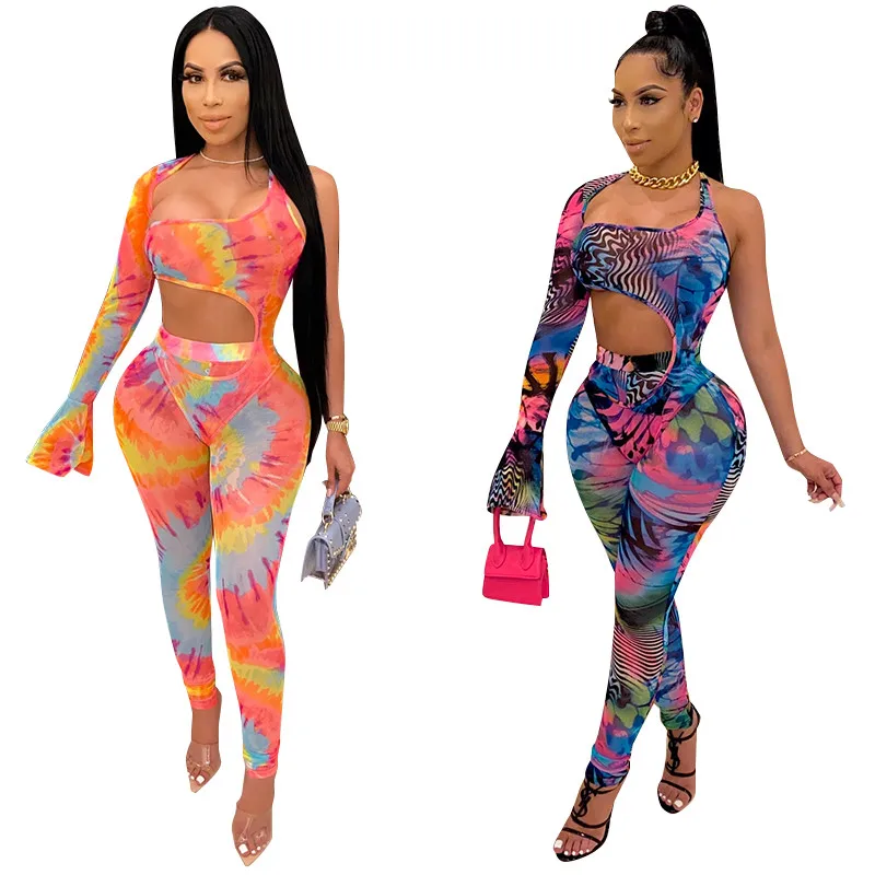 

Sexy Female Vintage Clothes Set Women One Shoulder Jumpsuit Tops Pants Clubwear Clothes 2pcs Set Romper Bodycon Party Streetwear