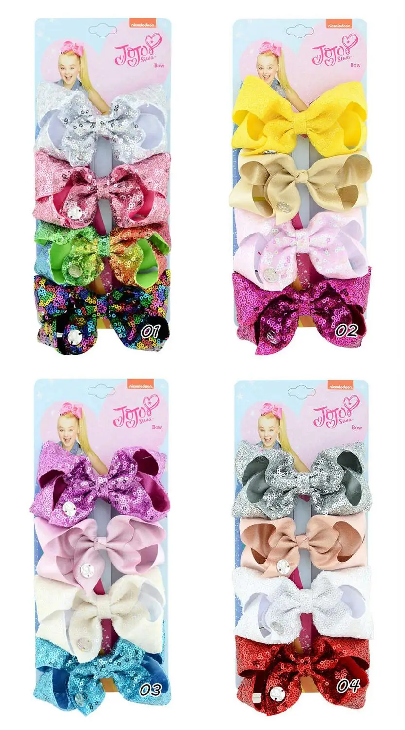 

4 Pieces/Set JoJo Bows Jojo Siwa Hair Bows Rainbow Sequin Ribbon Bow Handmade Boutique Hair Clip Headwear Hair Accessories 924
