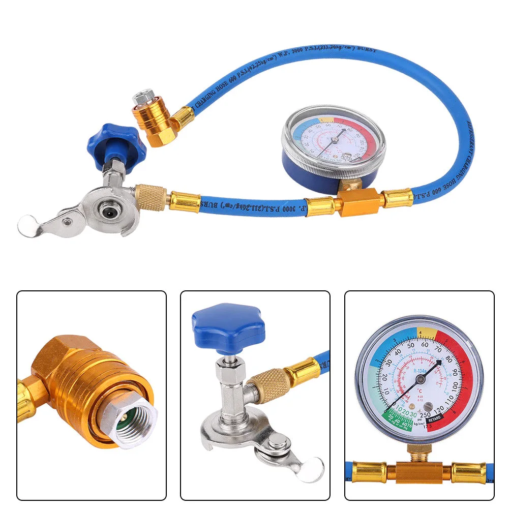 

R134A R12 Hose Plastic Metal Air Conditioning Refrigerant Recharge Measuring Kit