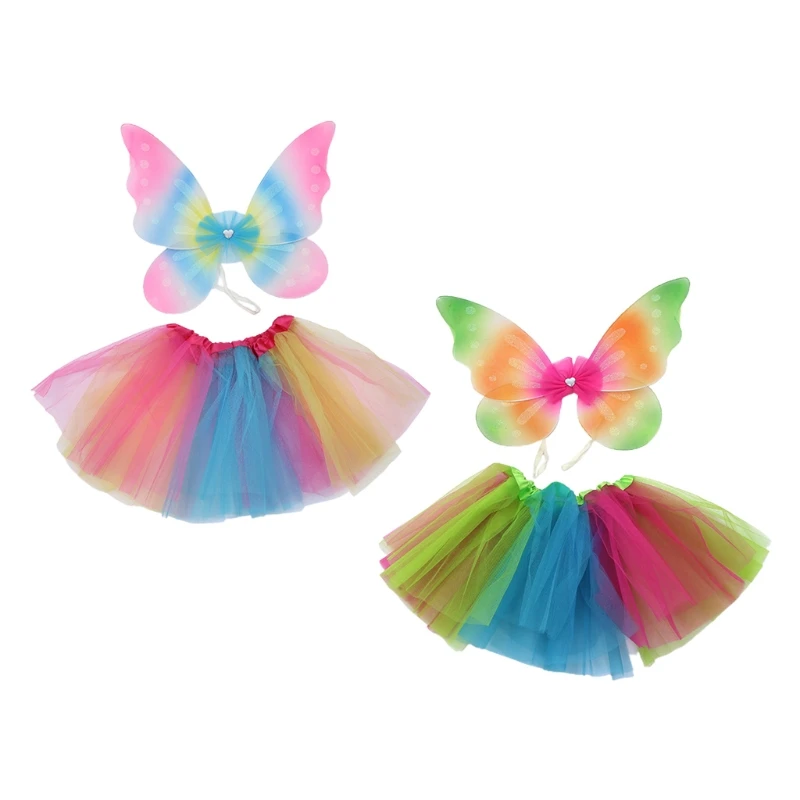 

Fairy Angel Wing Insect Theme Costume for Kids Girls Heart Decoration Butterfly Wing Performance Double Layer Dress