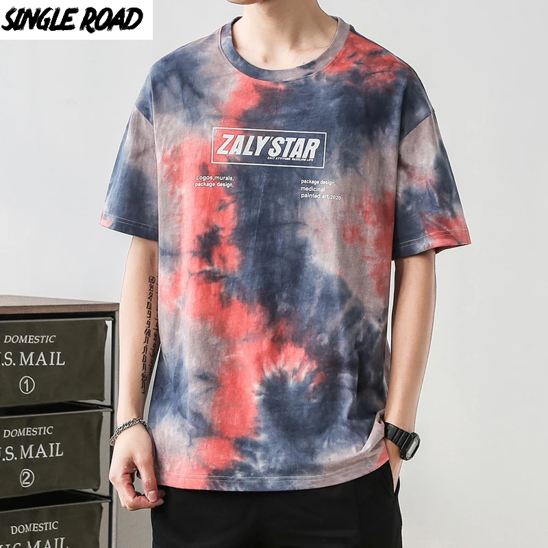 SingleRoad Мужская футболка с галстуком краской для мужчин 2020 летняя большого размера